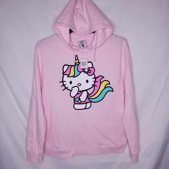 Hello Kitty Hoodie Juniors Large Pink Unicorn Fleece NWT - Picture 1 of 13